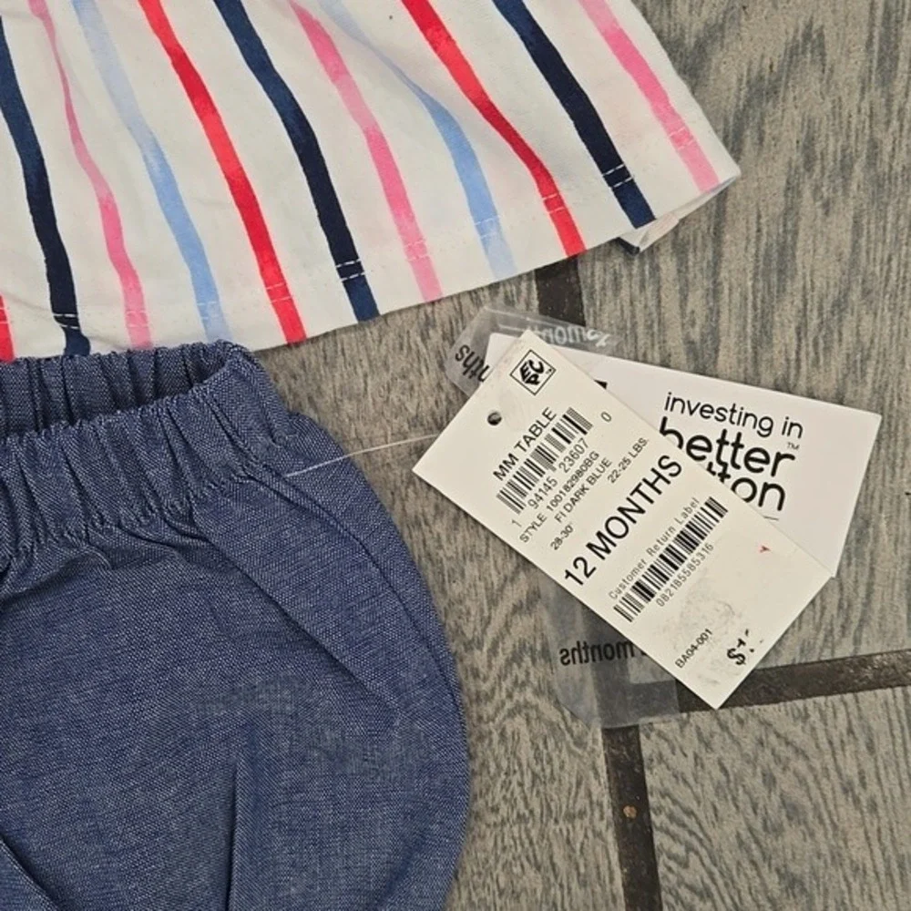 First Impressions Baby Girls 12M Striped Peplum Top and Bloomer Set‎ Multi Blue